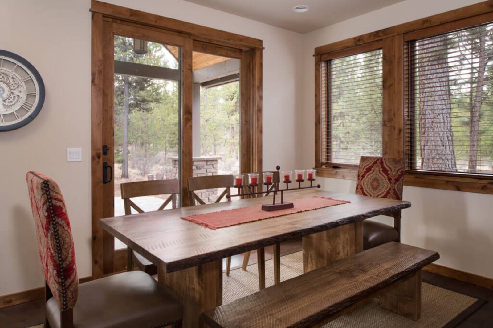 Dining table beside doors to the back patio