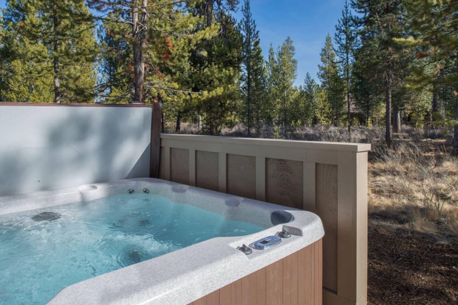 Private hot tub on the back patio