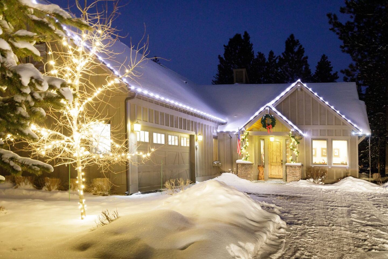 Exterior of the Caldera Springs house in winter