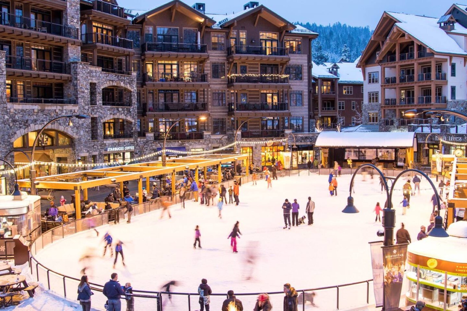 Northstar Village plaza and ice rink in winter